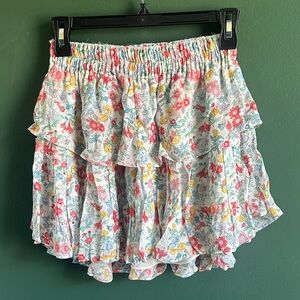 LoveShackFancy Ibiza Blue Floral Ruffle Mini Skirt